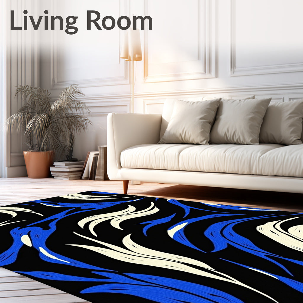 Abstract Blue Ivory Streak Design Rug