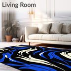 Abstract Blue Ivory Streak Design Rug