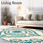 Teal Floral Medallion Traditional Pattern Rug
