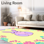 Cute Bunny with Floral Border Design Rug