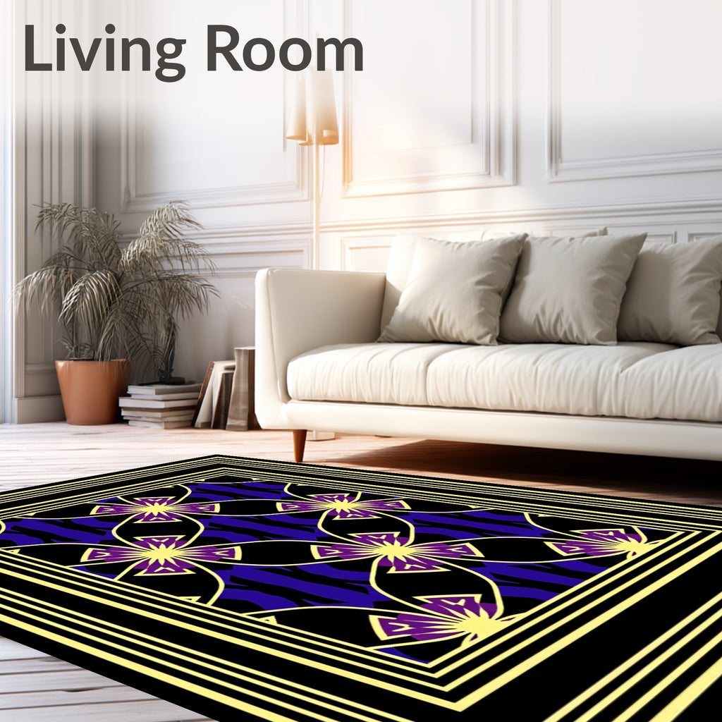Golden Geometric Floral Patterned Rug