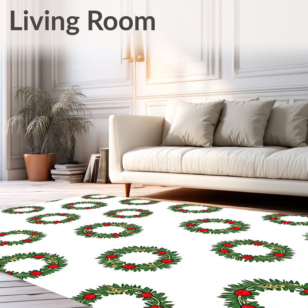 Festive Wreath Green Red Christmas Circular Rug