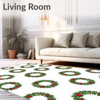 Festive Wreath Green Red Christmas Circular Rug