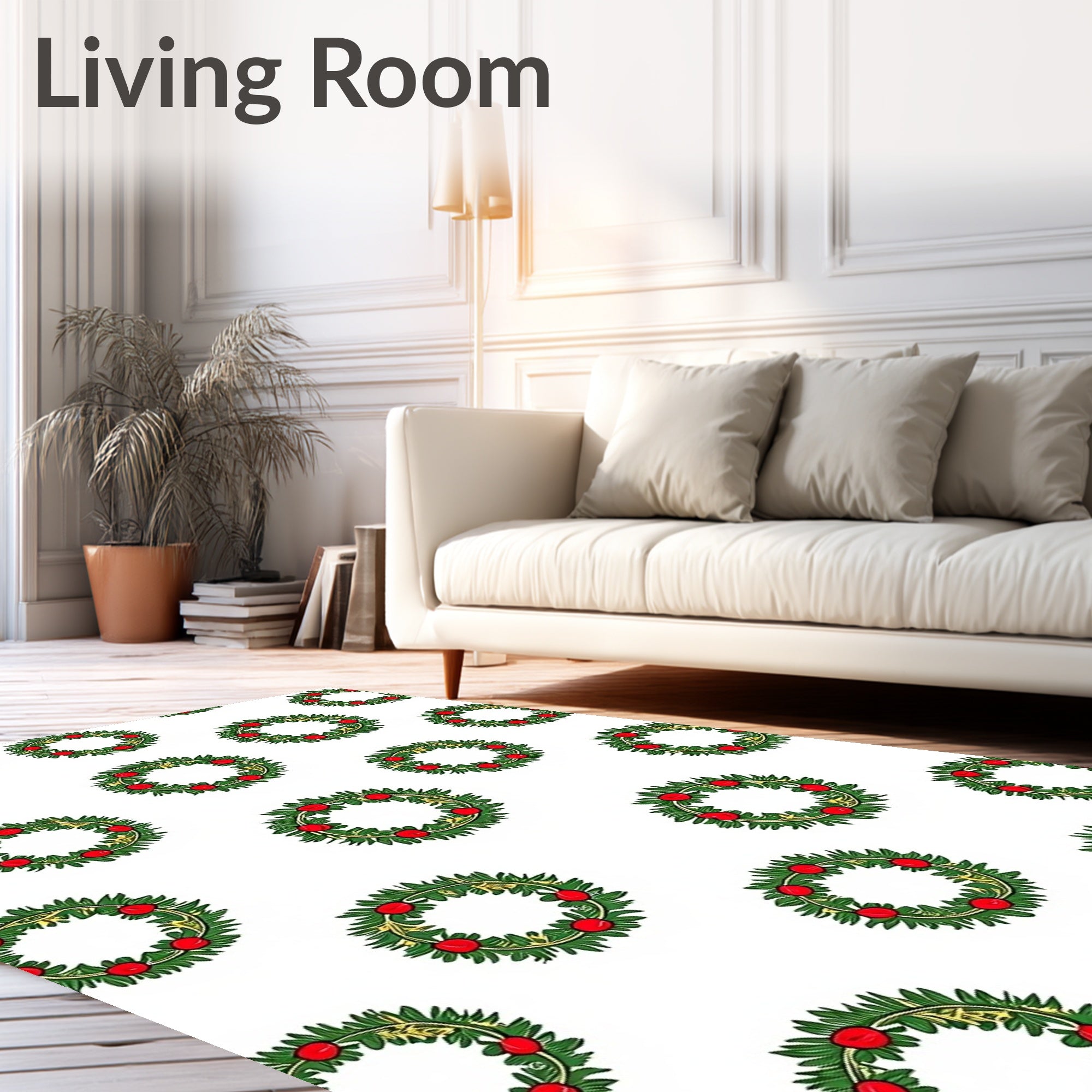 Festive Wreath Green Red Christmas Circular Rug