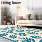 Teal Leafy Floral Pattern Rug
