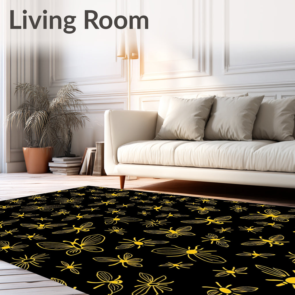 Golden Insects And Butterflies Pattern Rug