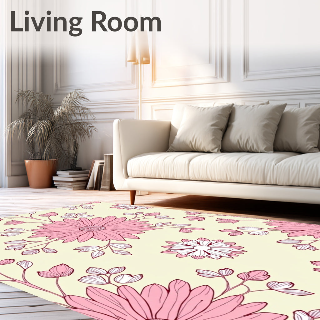 Delicate Pink Floral Pattern Design Rug
