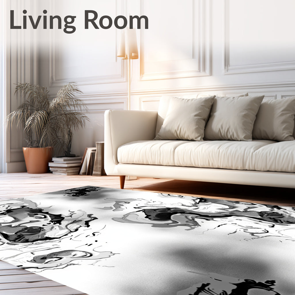 Abstract Black White Swirl Pattern Rug