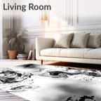 Abstract Black White Swirl Pattern Rug