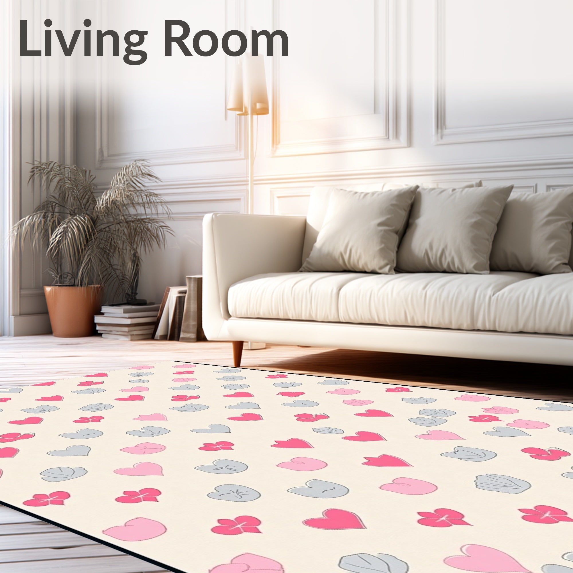 Pink Gray Heart Petal Pattern Rug
