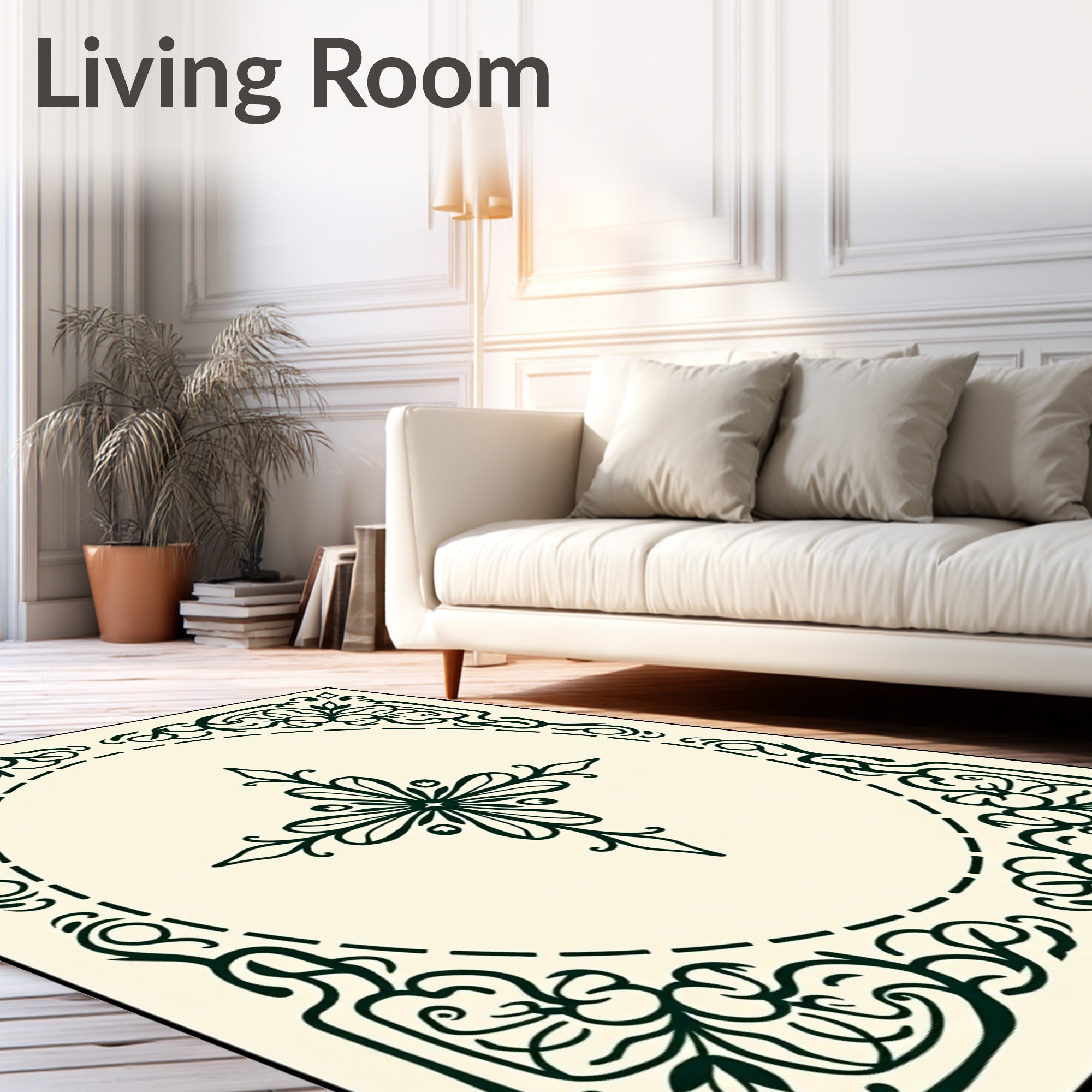 Ornate Floral Border Design Rug