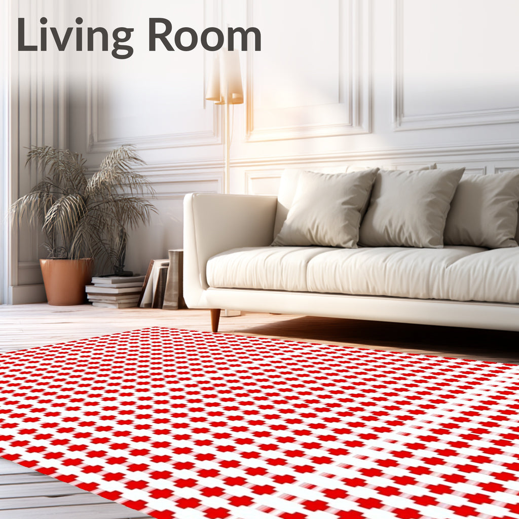 Red Cross Patterned Geometric Rug