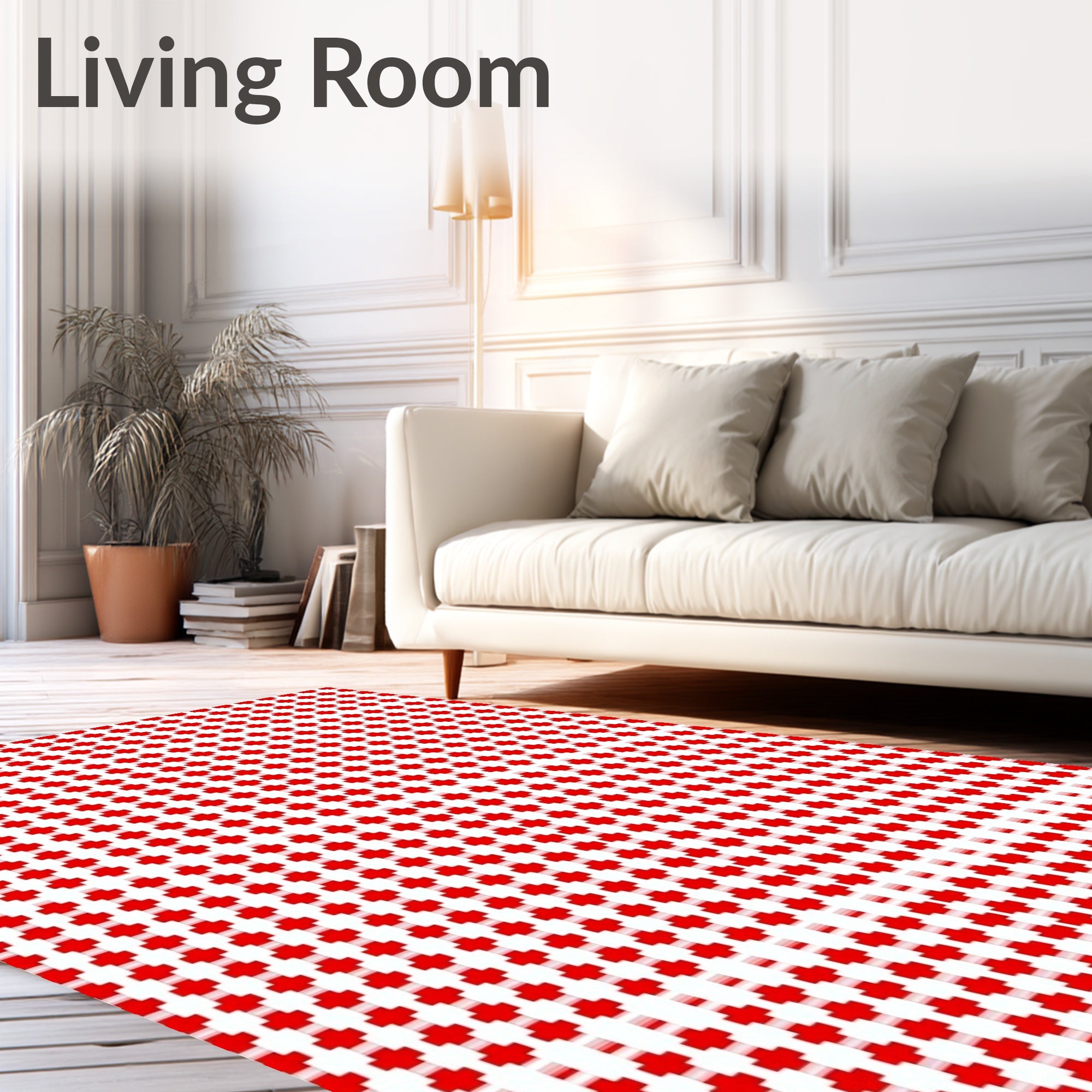Red Cross Patterned Geometric Rug