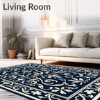 Elegant Ivory Swirl Floral Classic Design Rug