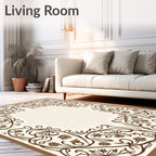 Floral Swirls Brown Cream Ornament Rug