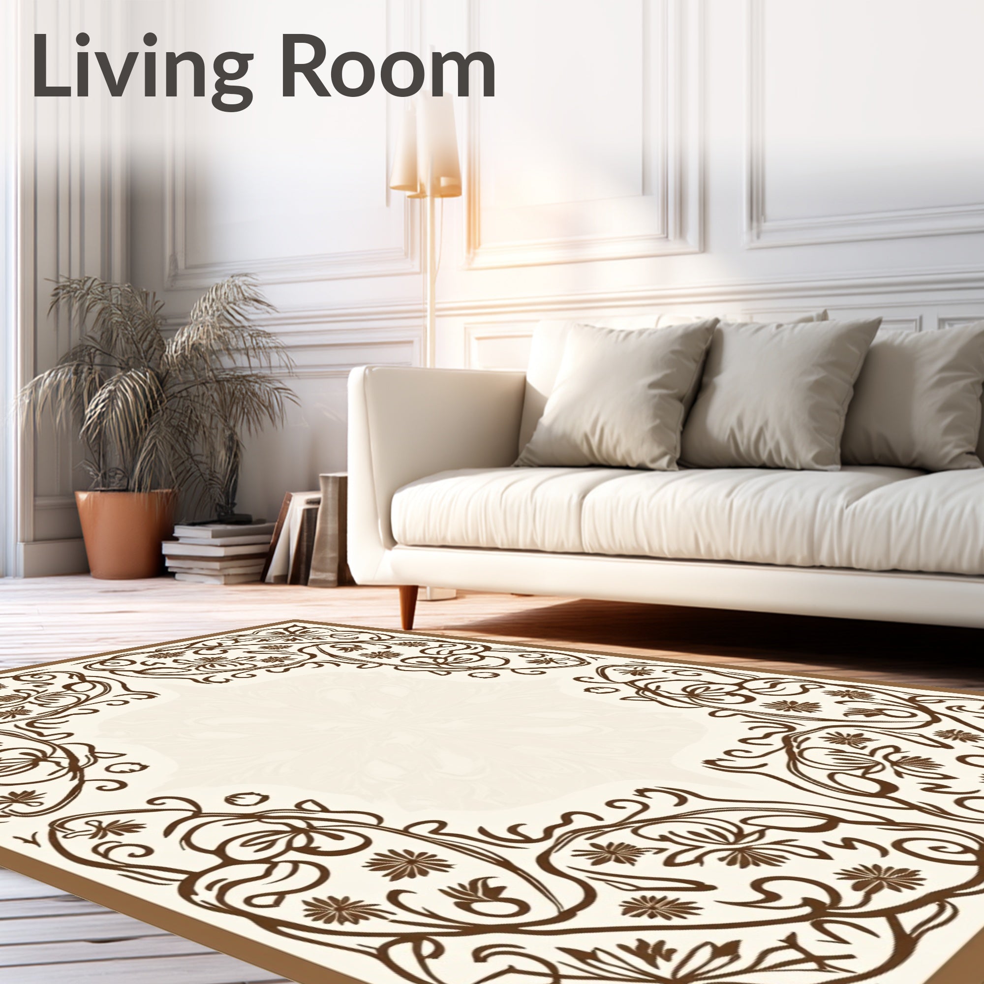 Floral Swirls Brown Cream Ornament Rug