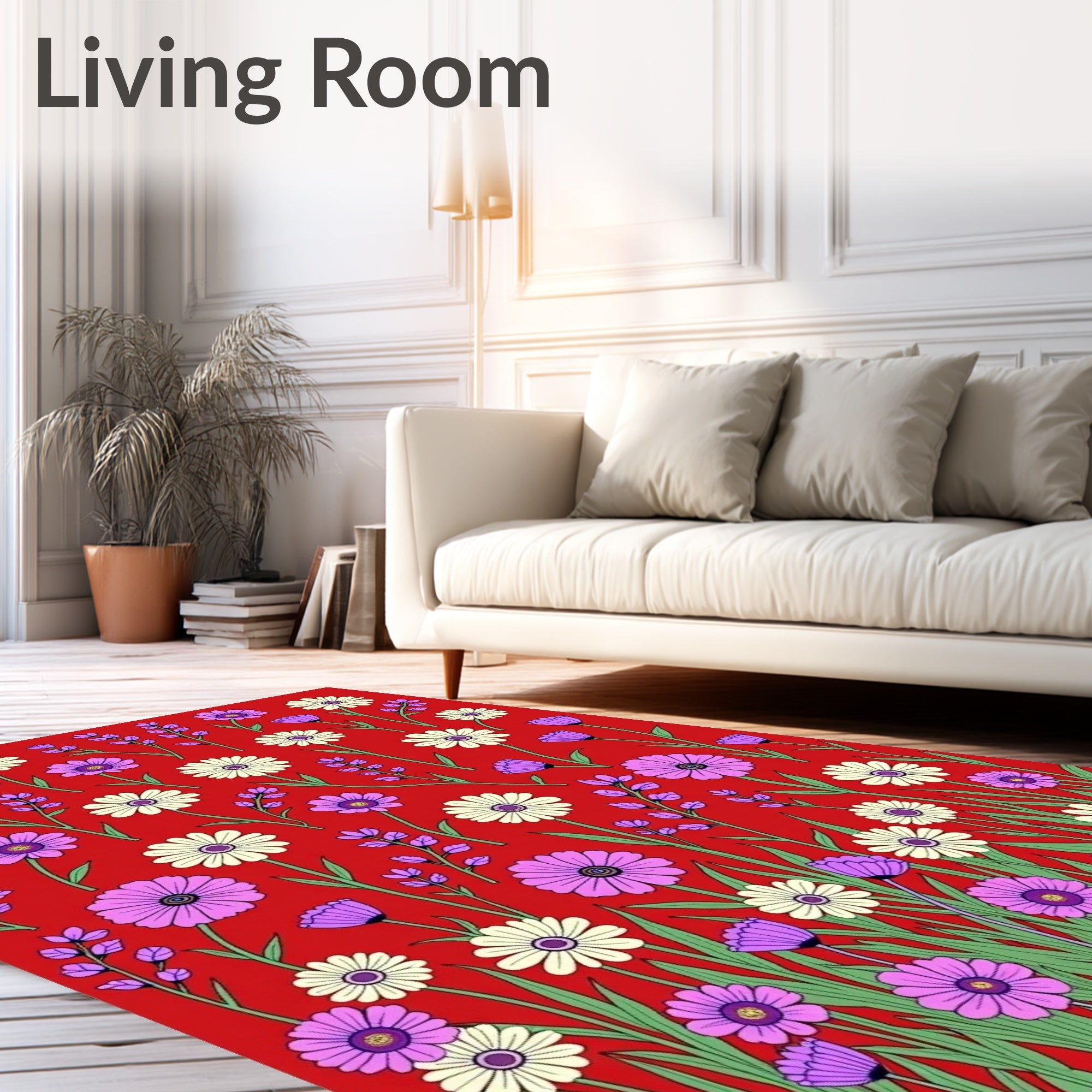 Floral Meadow Pattern With Lavender Sprigs Rug