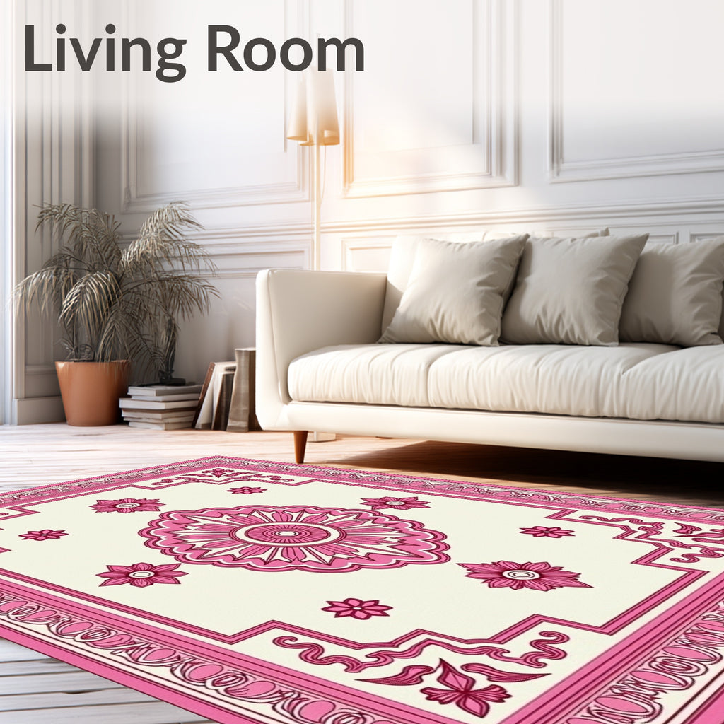 Pink Floral Mandala Design Rug