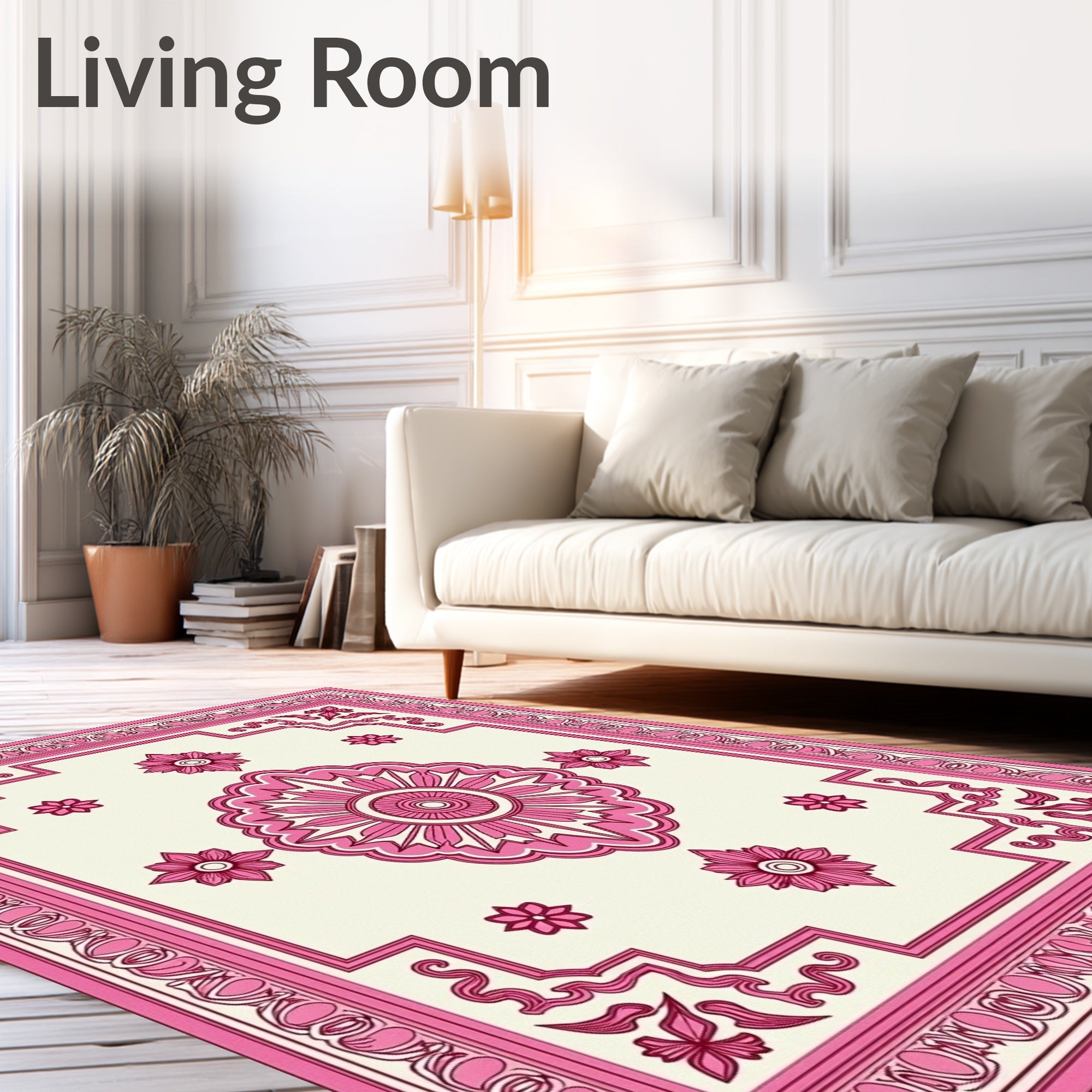 Pink Floral Mandala Design Rug