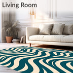 Teal Cream Wavy Abstract Rug