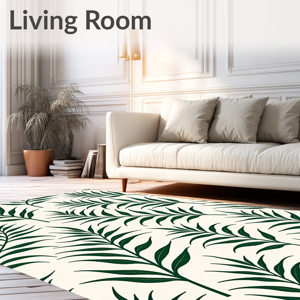 Dark Green Leaf Pattern Design Rug