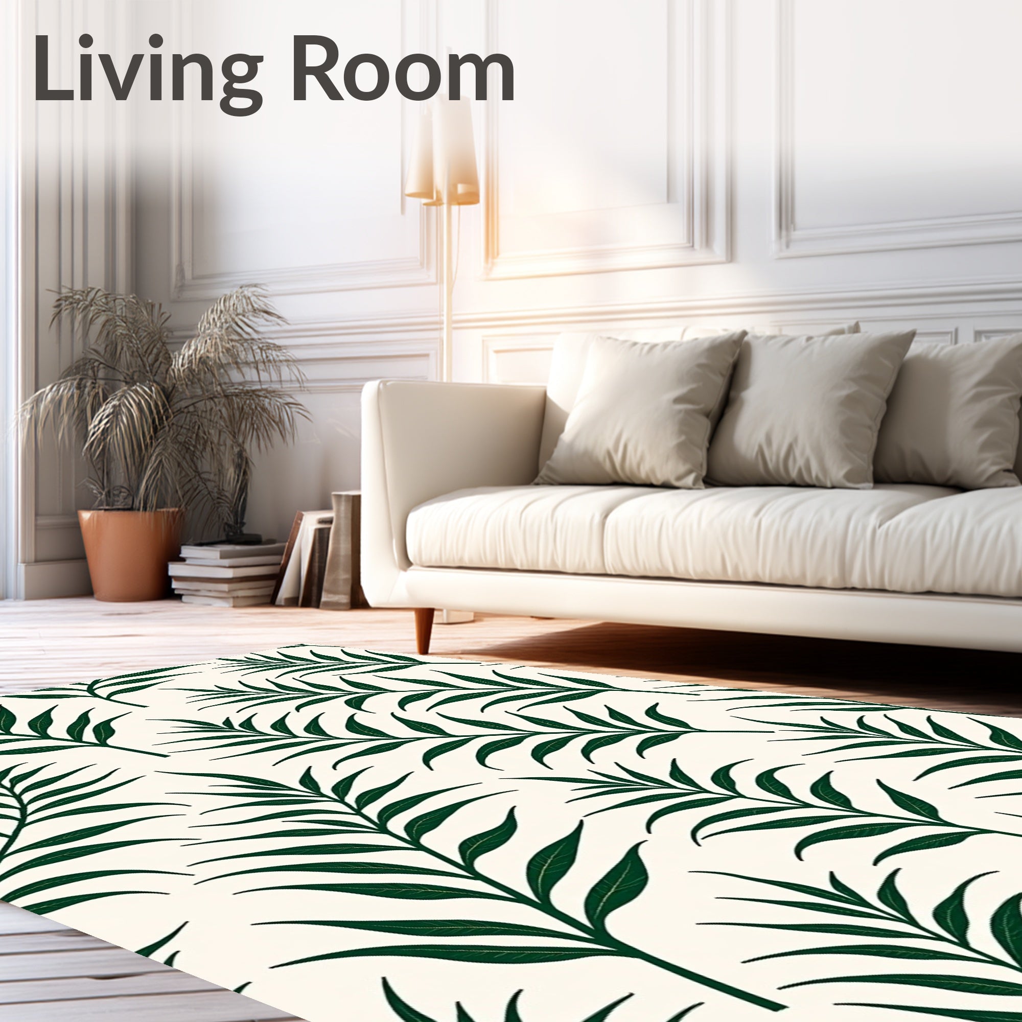 Dark Green Leaf Pattern Design Rug