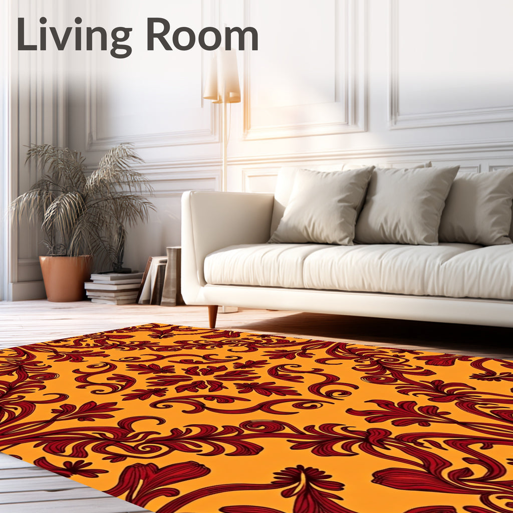 Ornate Red Floral Damask Pattern Rug
