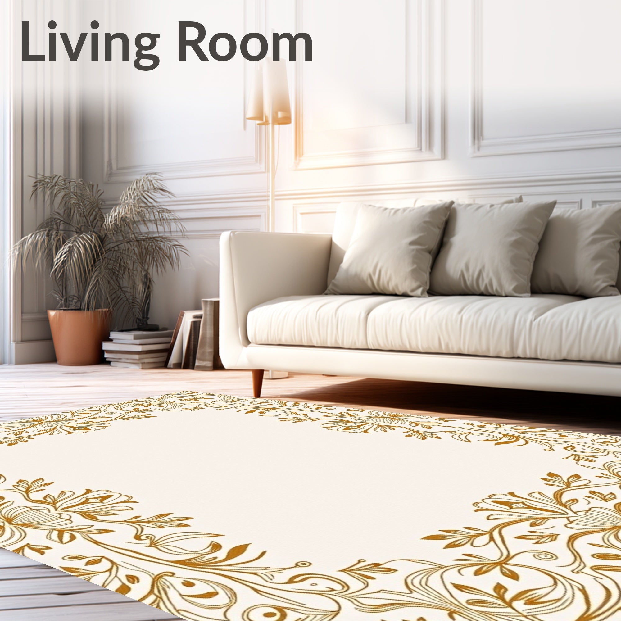 Ornate Floral Vine Border Design Rug