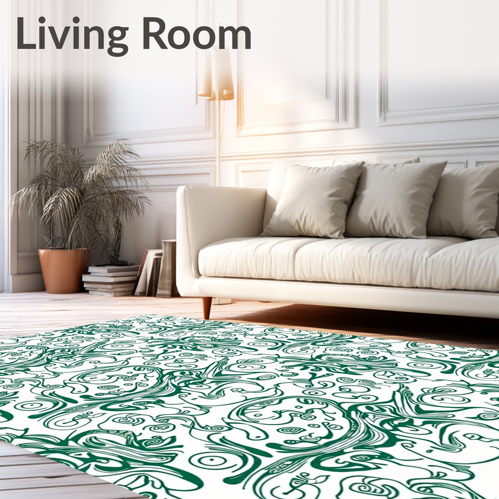 Dark Green Abstract Swirl Pattern Rug