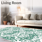 Dark Green Abstract Swirl Pattern Rug