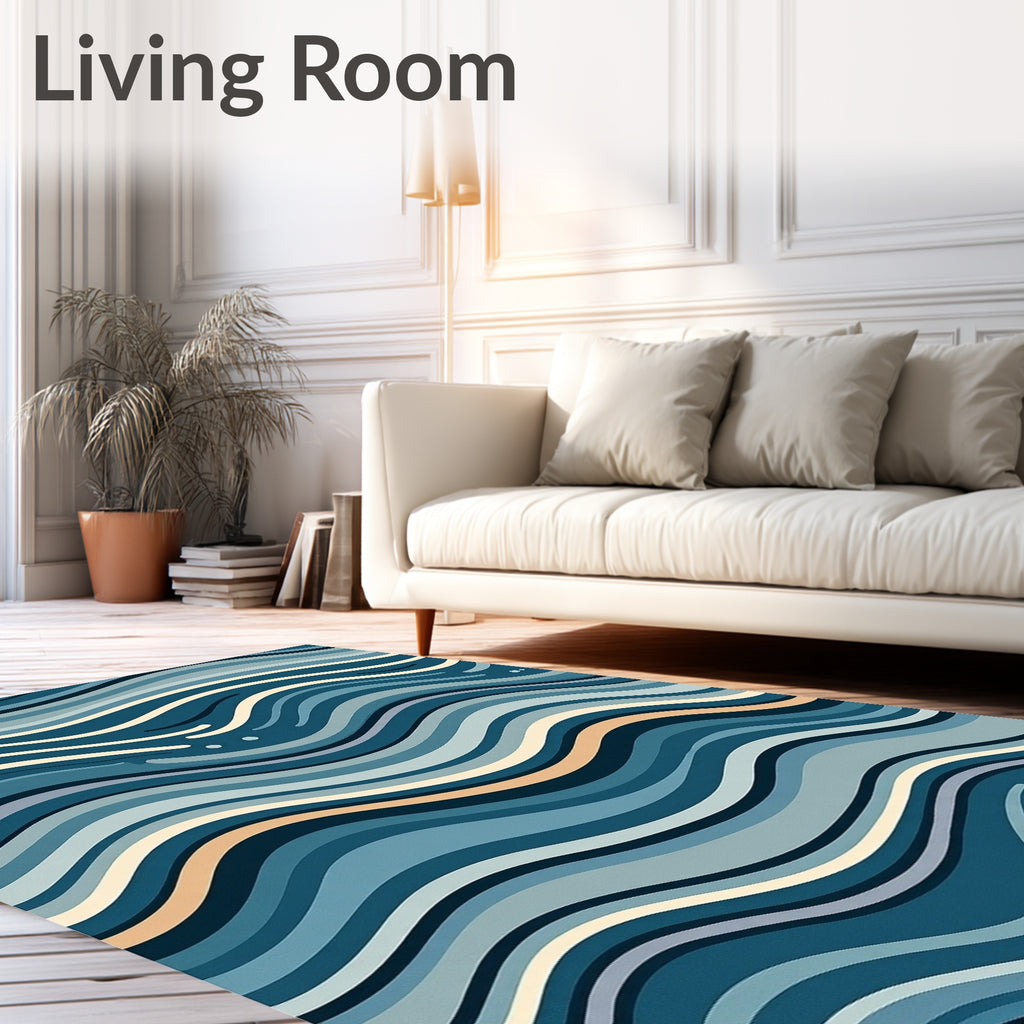 Abstract Blue Wave Pattern Design Rug