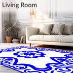 Bold Blue Floral Medallion Design Rug
