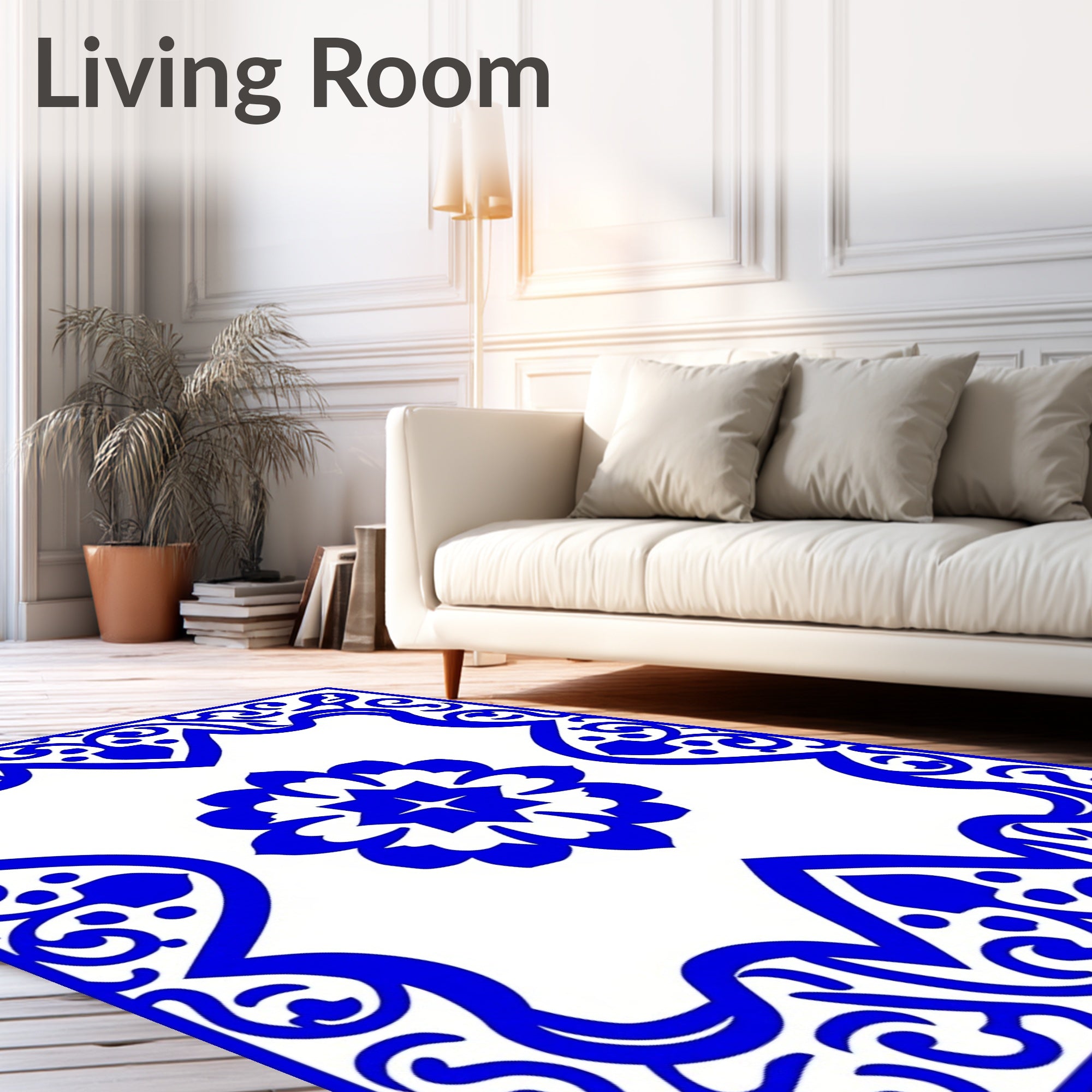 Bold Blue Floral Medallion Design Rug
