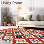 Red Geometric Floral Motif Rug