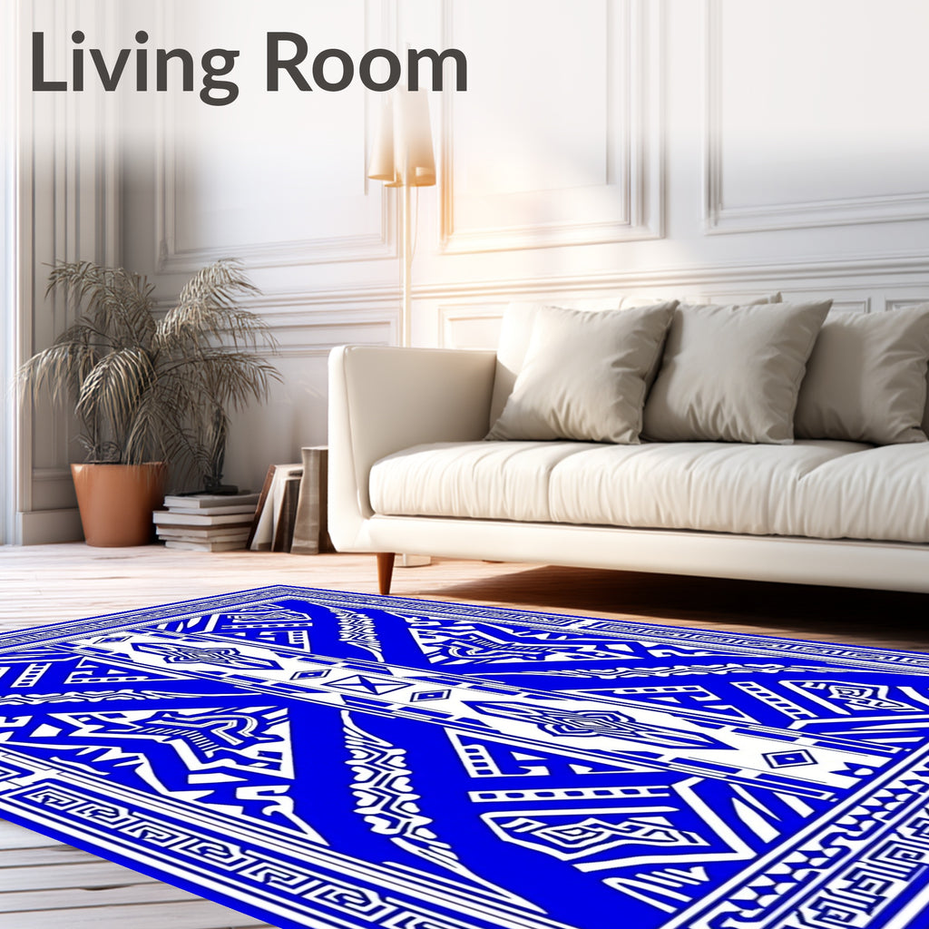 Bold Blue White Geometric Abstract Rug