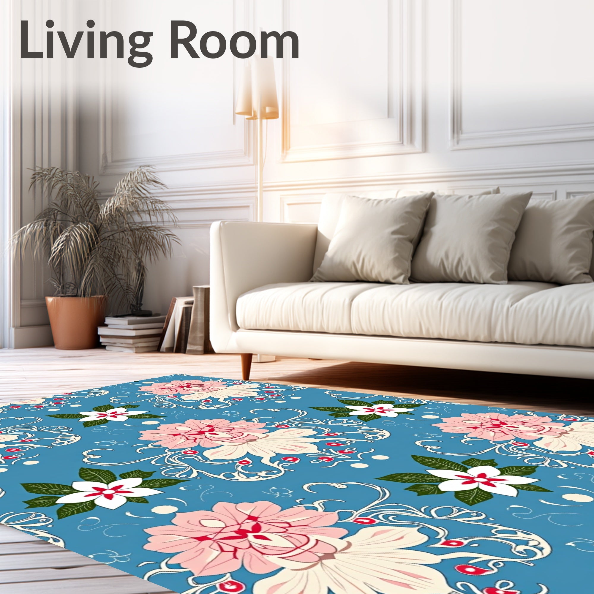 Vintage Pink Mandala Floral Blue Rug