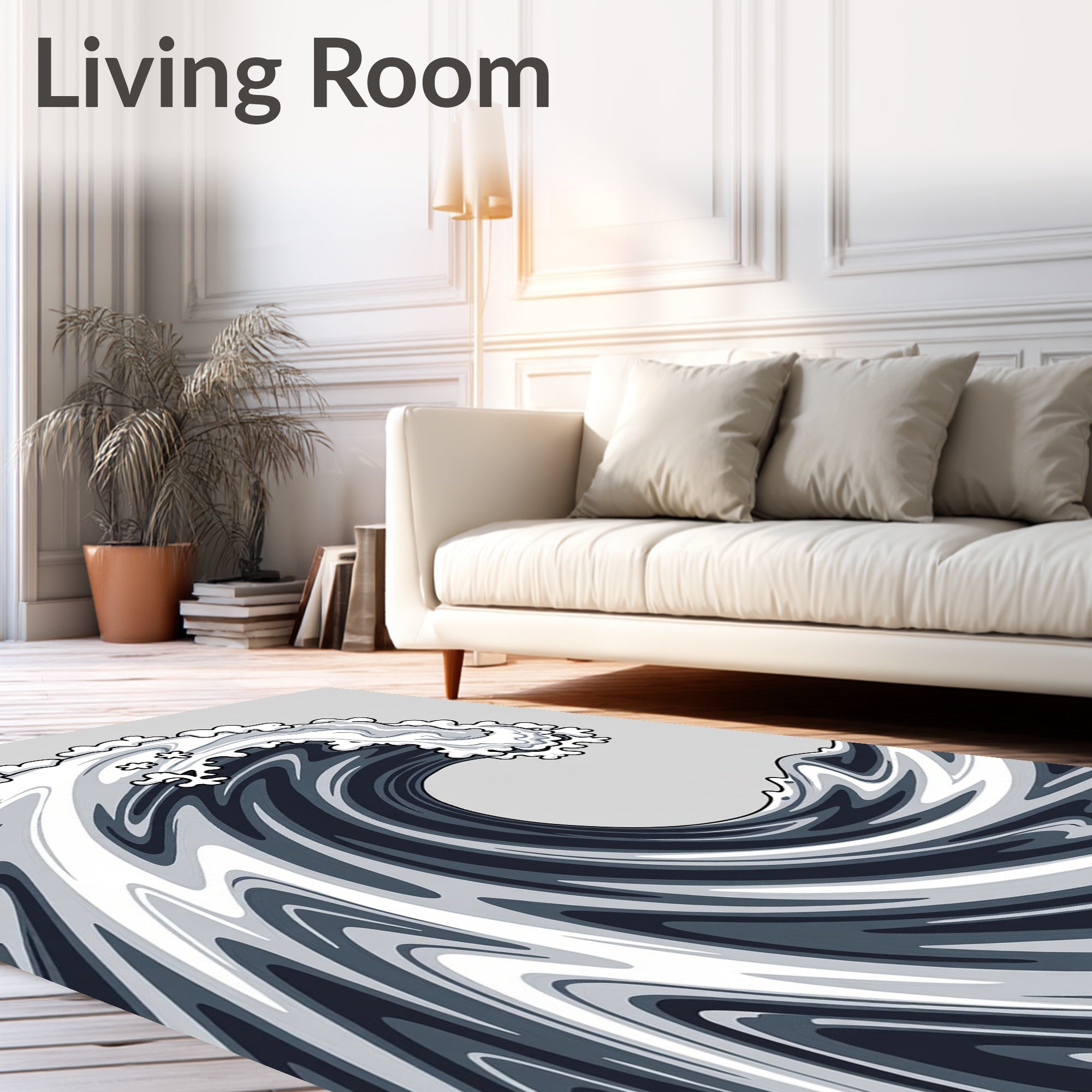 Dynamic Swirling Monochrome Wave Design Rug