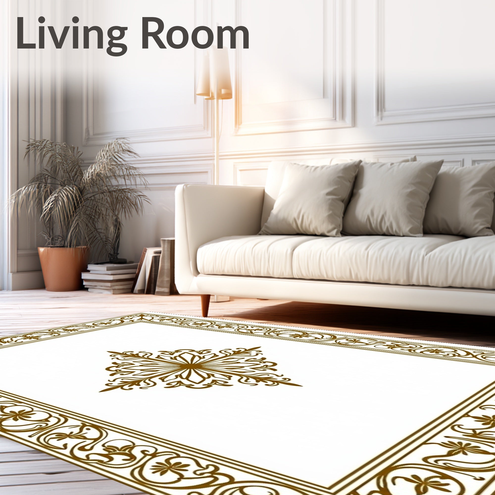 Ornate Floral Centerpiece and Border Design Rug