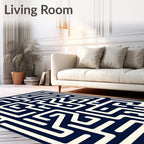 Navy Cream Maze Pattern Rug