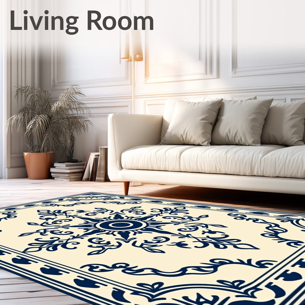 Navy Blue Ornamental Sunburst Rug