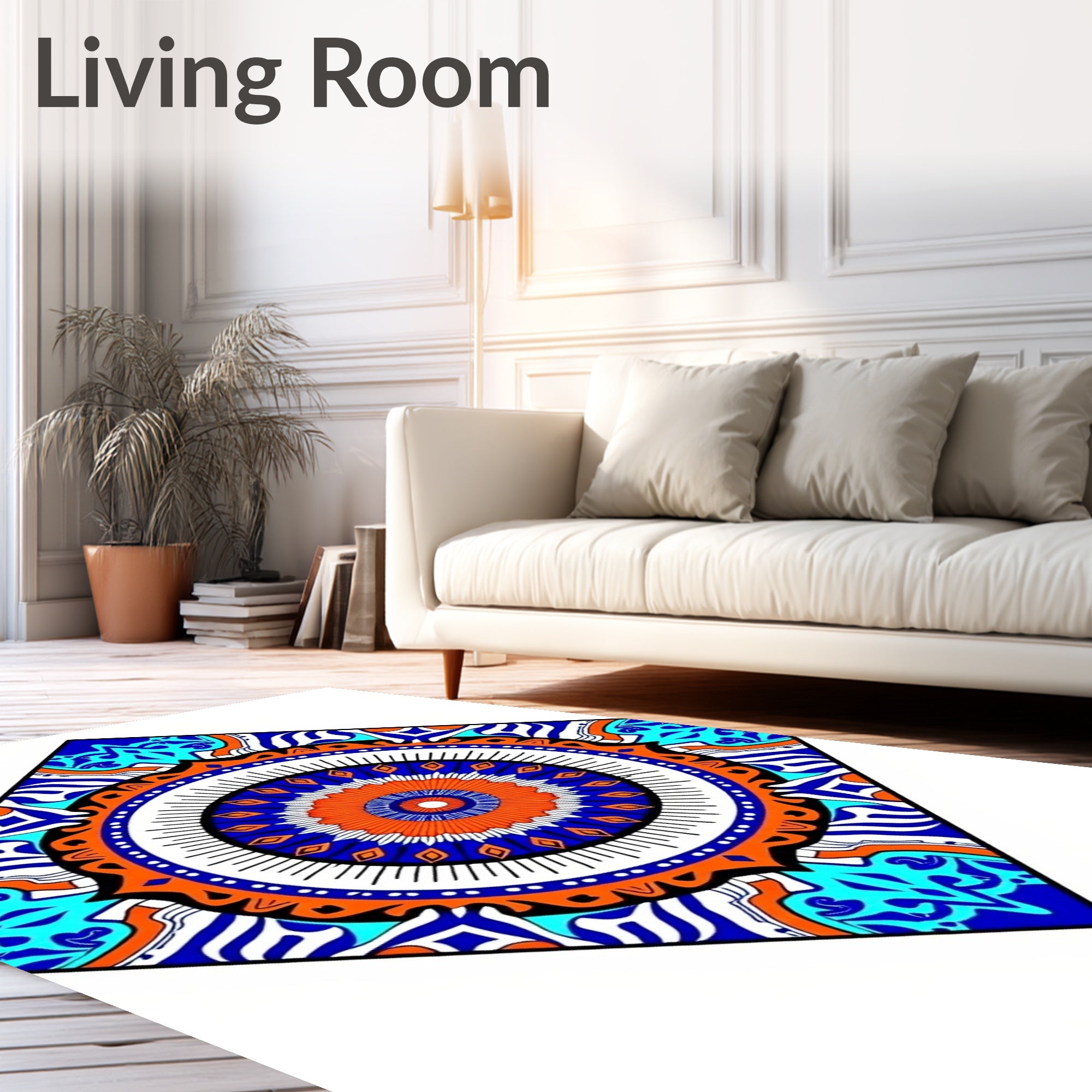 Vibrant Geometric Mandala Diamond Pattern Rug