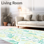 Abstract Seafoam Leaf Pattern Rug