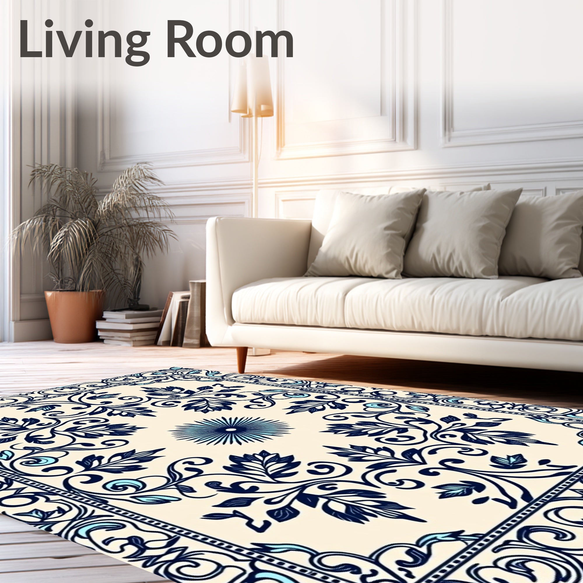 Navy Blue Floral Classic Ornament Rug