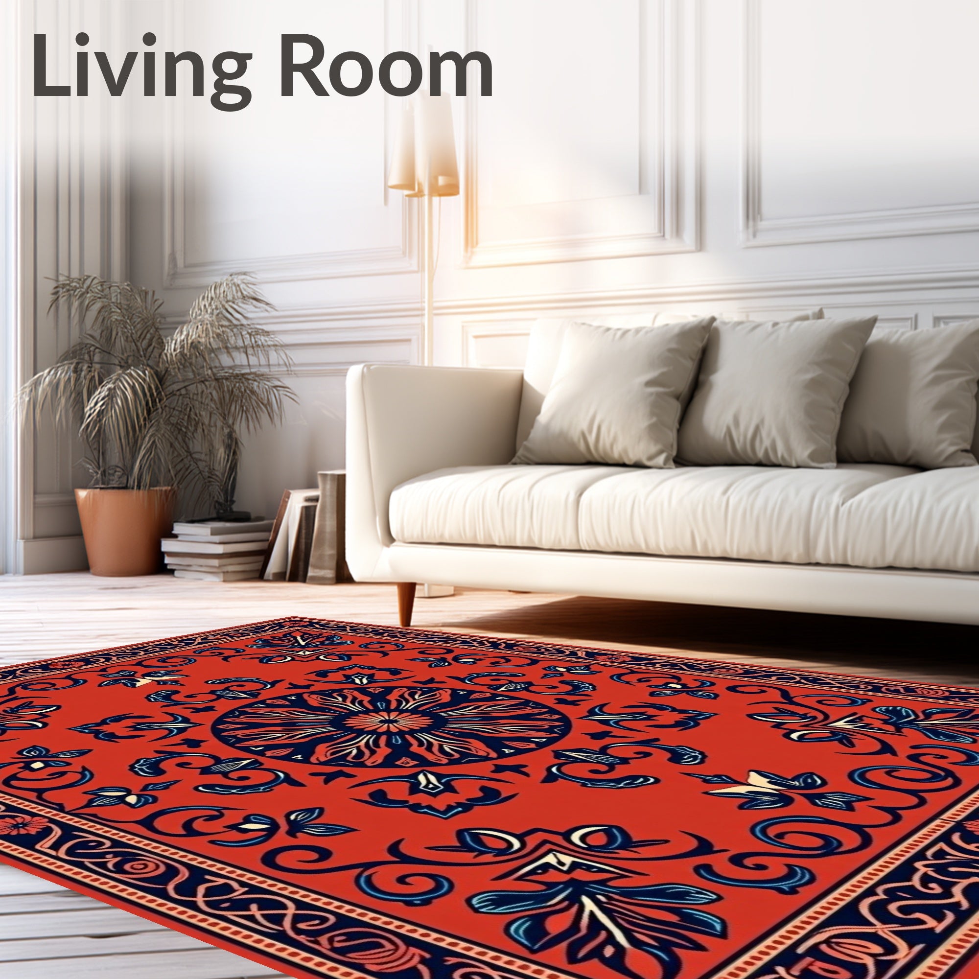 Ornate Floral Scrollwork Red Rug