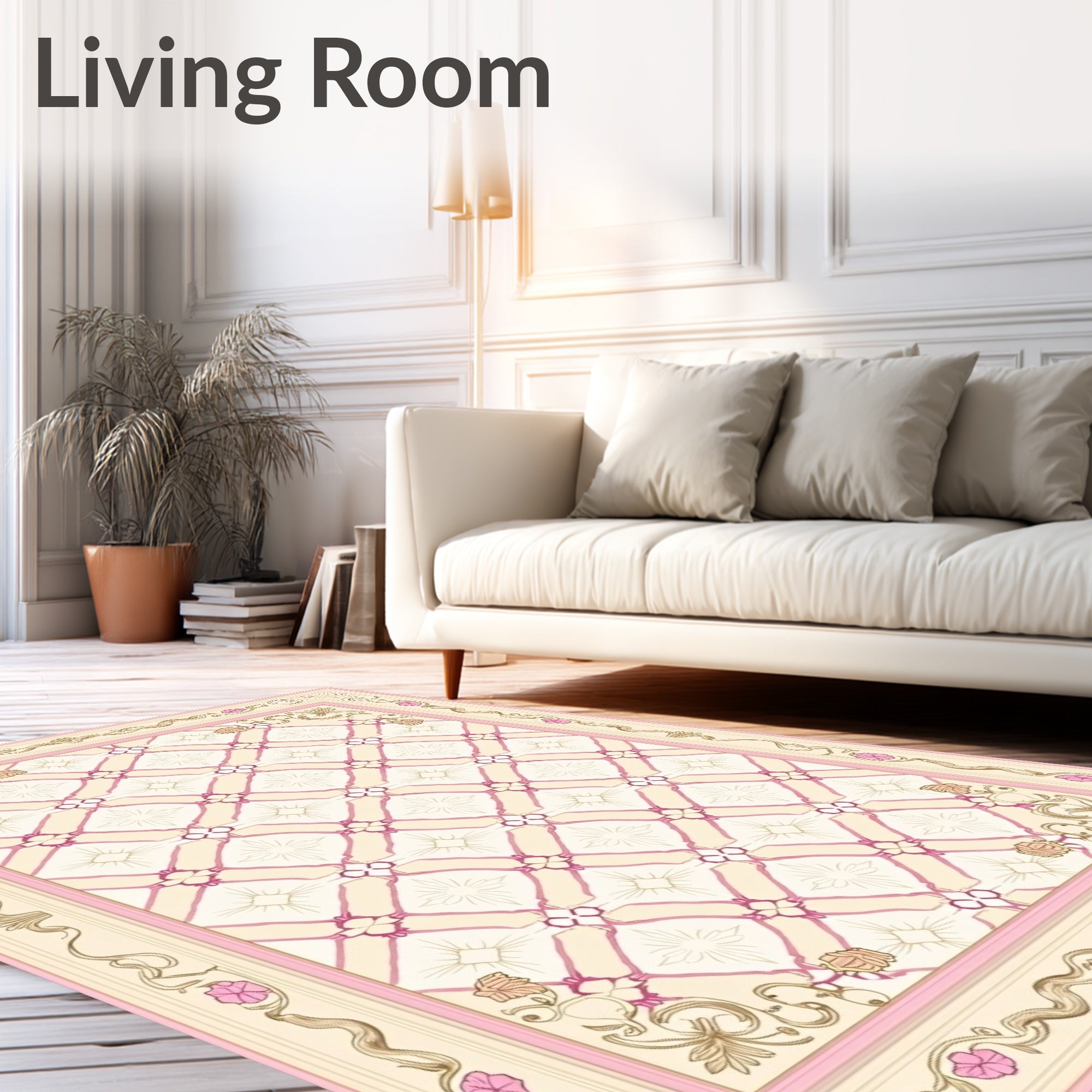 Ornate Pink Floral Diamond Pattern Rug