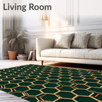 Gold Hexagonal Patterned Geometric Rug