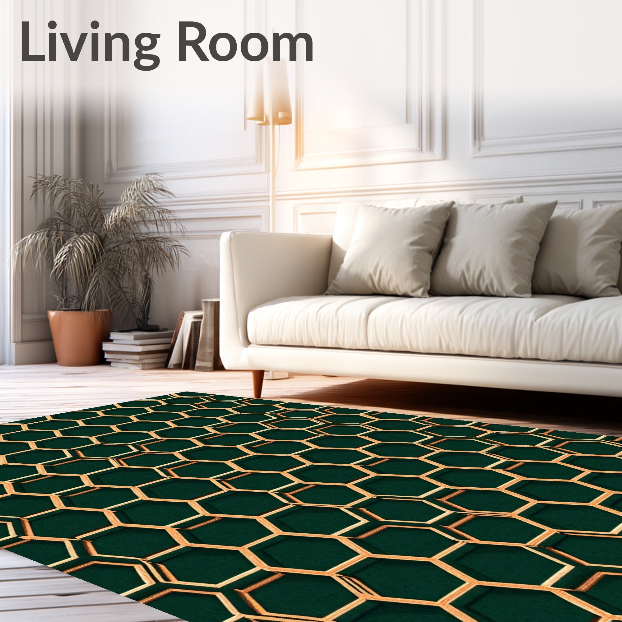 Gold Hexagonal Patterned Geometric Rug