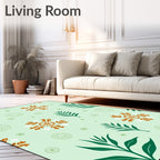 Orange Snowflake Green Leaf Pattern Rug