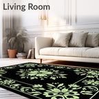 Ornate Floral Black Background Design Rug