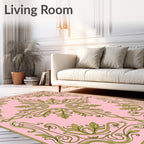 Elegant Green Leaf Scrollwork Pattern Rug